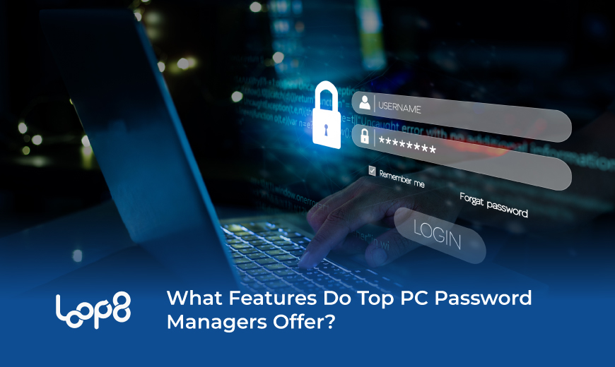 Person typing on their laptop with login page overlay and Loop8 logo